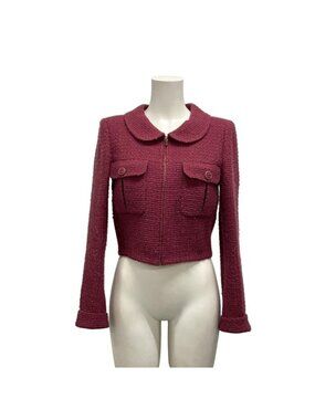 Chanel Jacket 36 S Pink Long Sleeve Tweed Lame Zip